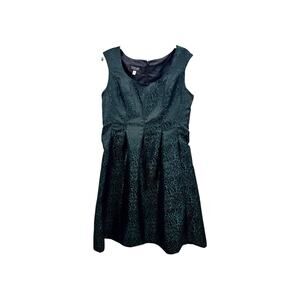 Black Label by Evan Picone Size 14 Black and Shimmery Green Pleated Fitted Dress